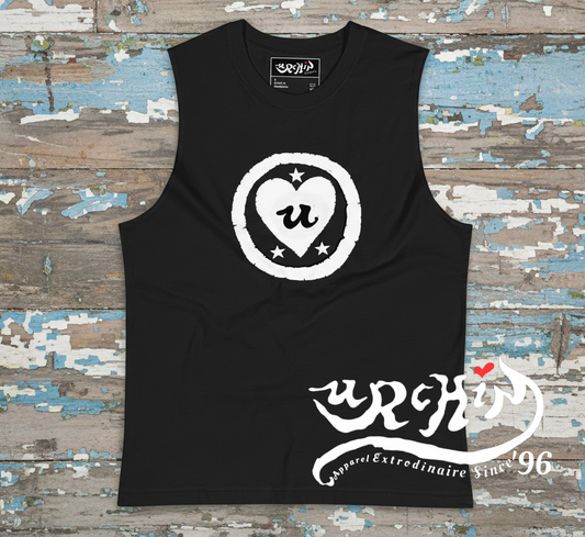 URCHIN LOVE U. White Logo. Black Muscle T Shirt/Tank Top. Unisex