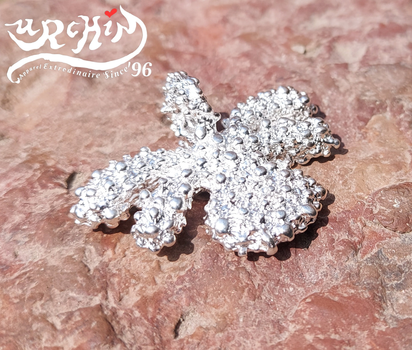 URCHIN Jewellery -'Encrusted Tsuba' Solid Silver Pendant. Hallmarked. Hand Made in the UK. Choice of Cord.