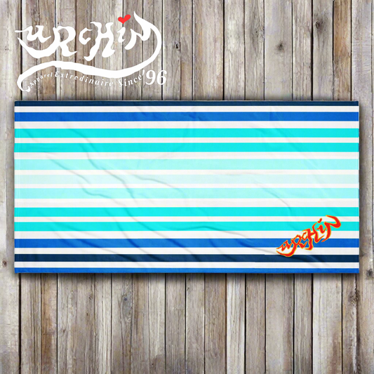 URCHIN logo Blue Stripe Beach Towel. Cotton Mix. Two Sizes