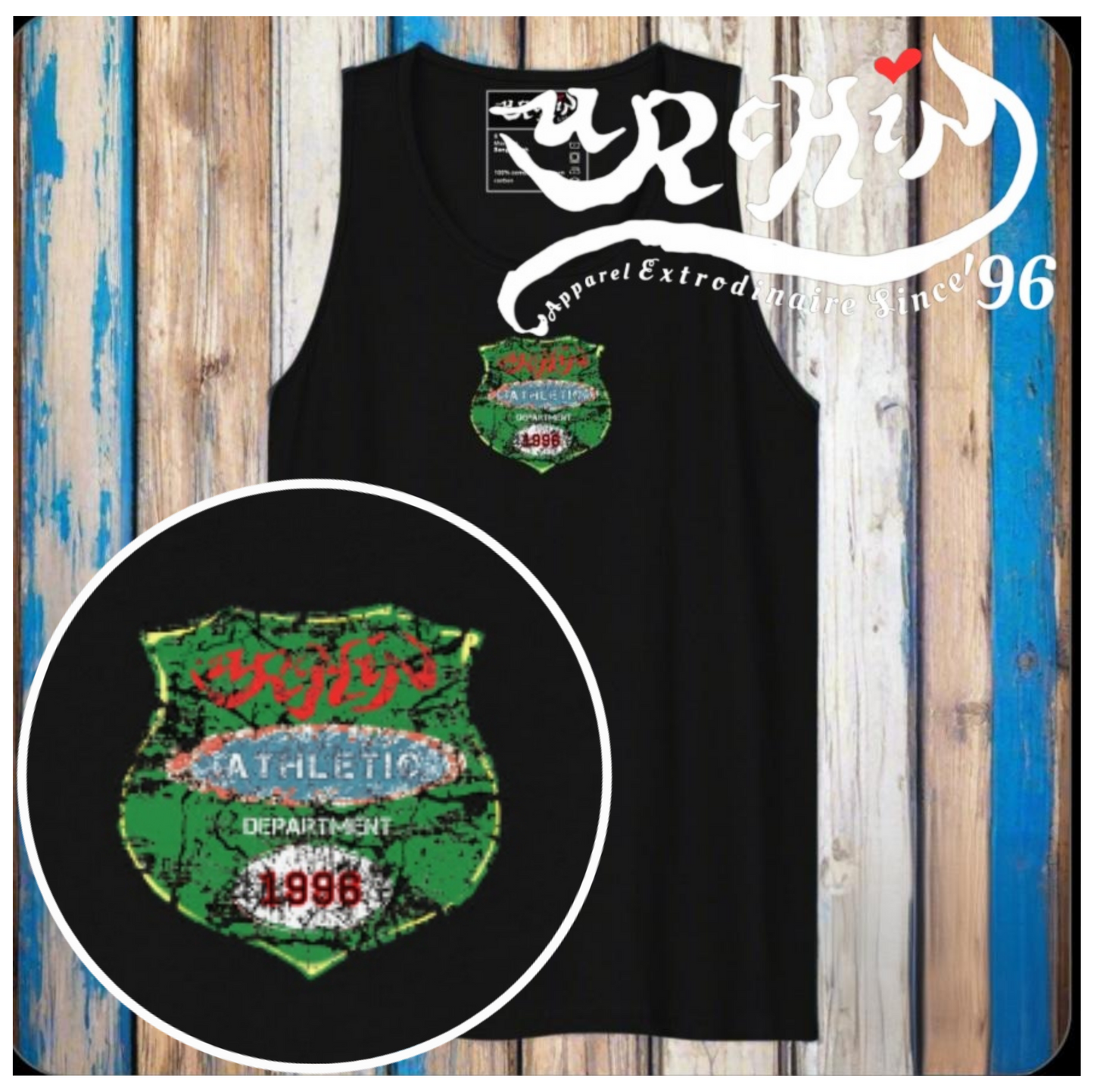 URCHIN Sports Mens Tank Top. 'Urchin Athletic Department Badge Logo 1996' Colour. Cotton. Range of Colours.