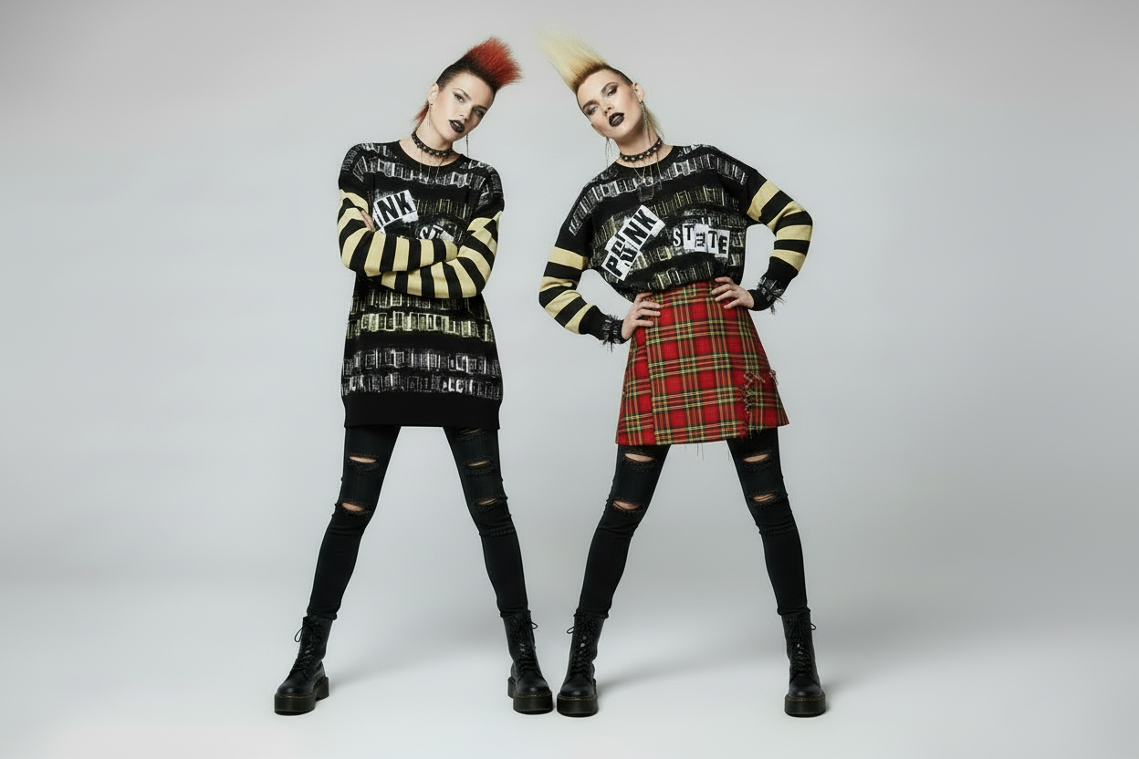 DARK URCHIN 'PUNK STATE' MENACE Unisex Relaxed fit knitted crew neck sweater.