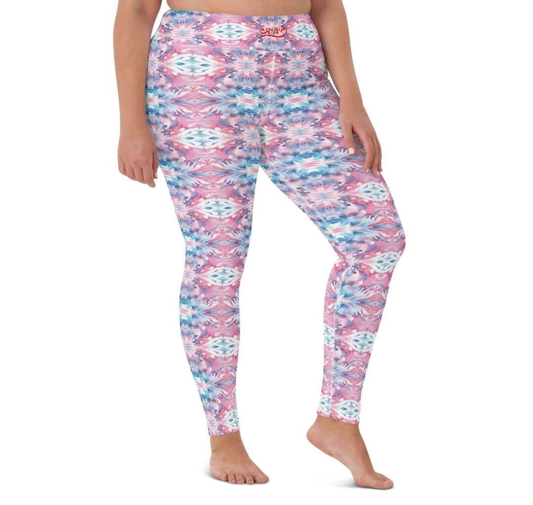 URCHIN Clothes & Sportswear 'CORAL SEA' Pink & Blue Tie Dye. Yoga Leggings. Choice of Sizes.