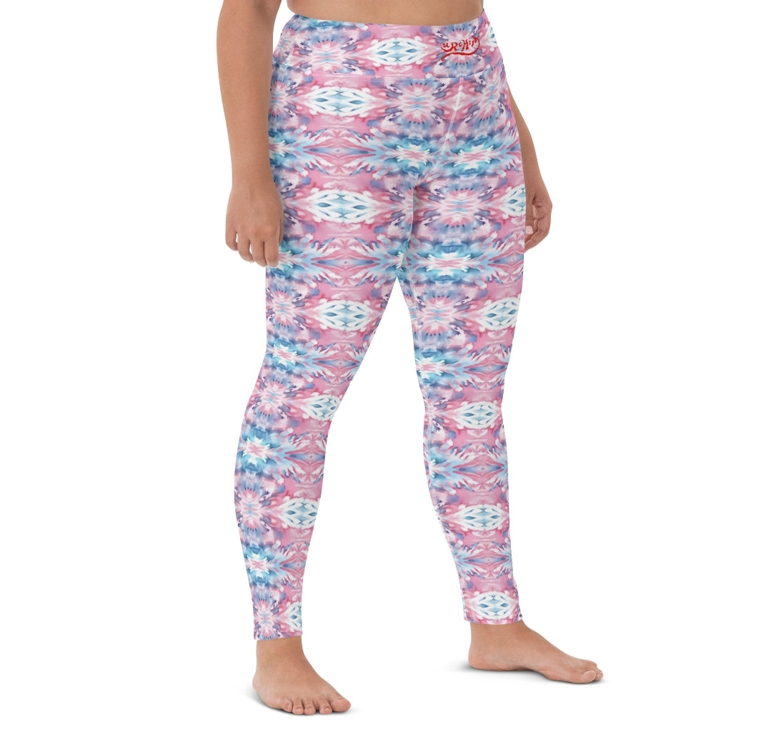 URCHIN Clothes & Sportswear 'CORAL SEA' Pink & Blue Tie Dye. Yoga Leggings. Choice of Sizes.