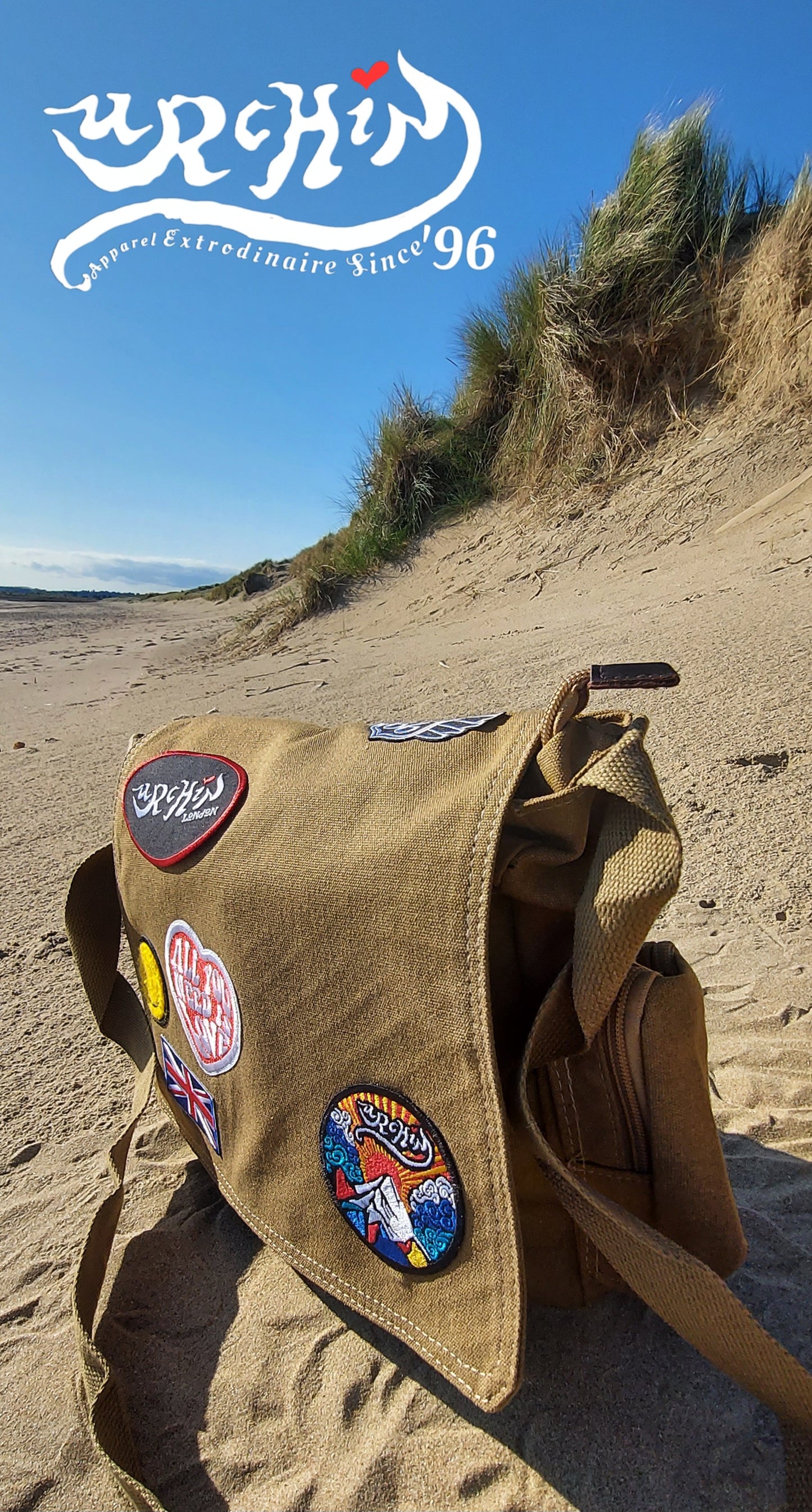 URCHIN Luggage. 'U TRAVEL' Urchin Embroidered Patches Design Duffel Bag. Unisex.