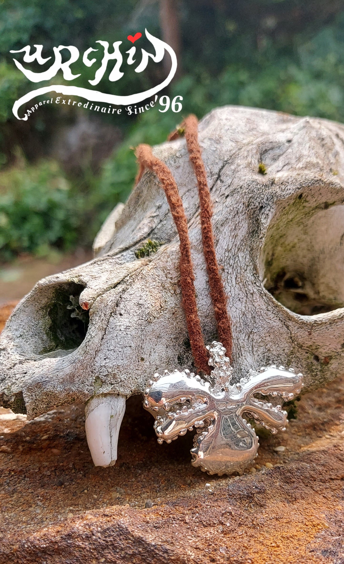 URCHIN Jewellery -'Encrusted Tsuba' Solid Silver Pendant. Hallmarked. Hand Made in the UK. Choice of Cord.