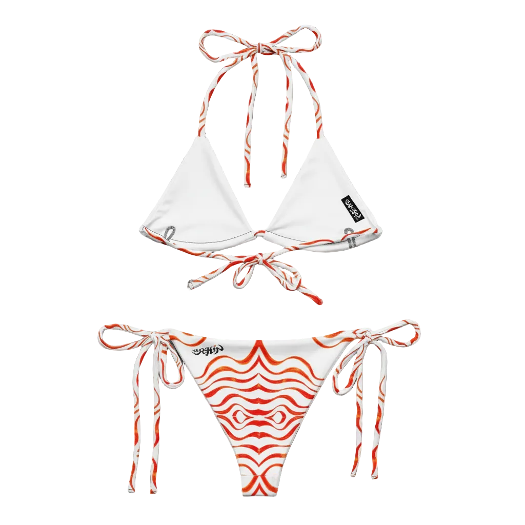 URCHIN Swimwear. 'TATTOO WAVE' RED. Recycled string bikini. Choice of Sizes.
