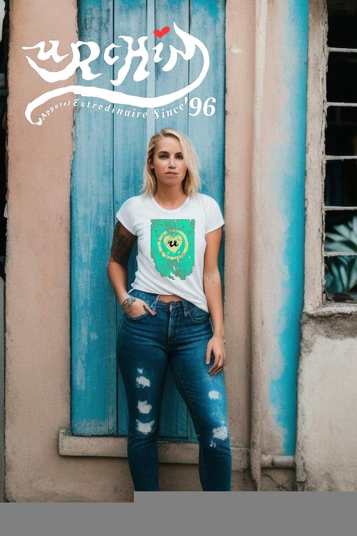 URCHIN Clothes -'LOVE U' Cream on Blue- Old Poster. Cotton T Shirt. Choice of Colours. Unisex.