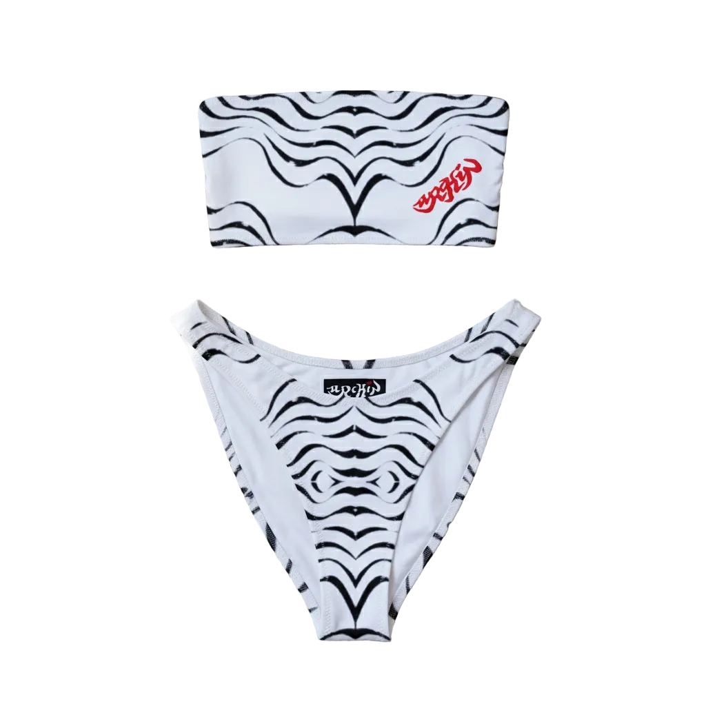 URCHIN 'TATTOO WAVE' Black Stripe. Recycled Bandeau Style Bikini. Choice of Sizes.