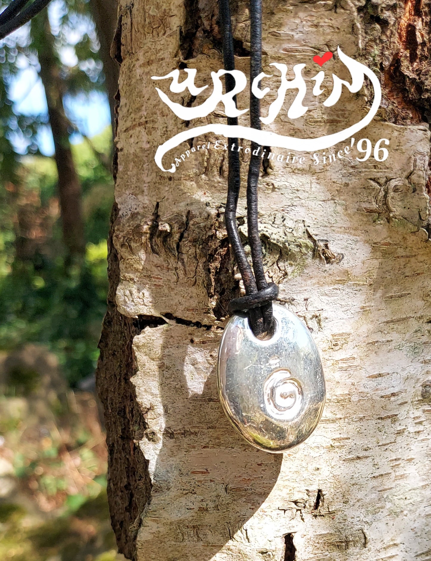 URCHIN -'Spiral' Unisex Drop Disc Urchin Logo Pendant. Solid Silver, Hallmarked. Hand-made in UK.
