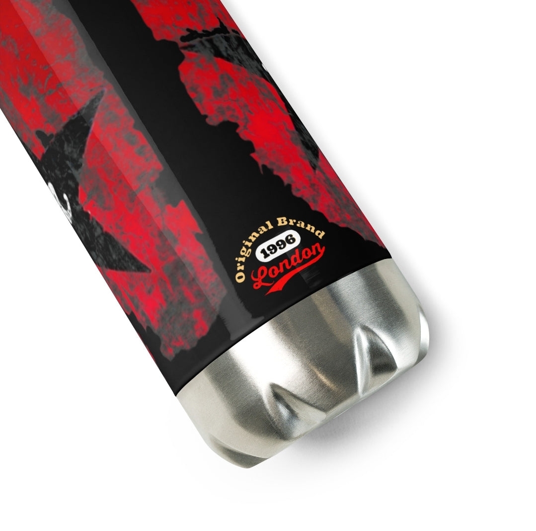 URCHIN Hydration Stainless Steel water bottle. Black & Red 'U Star' Logo. On Black or White.