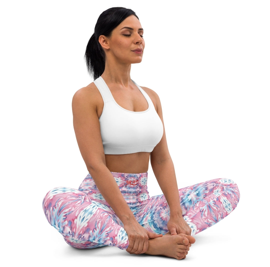 URCHIN Clothes & Sportswear 'CORAL SEA' Pink & Blue Tie Dye. Yoga Leggings. Choice of Sizes.