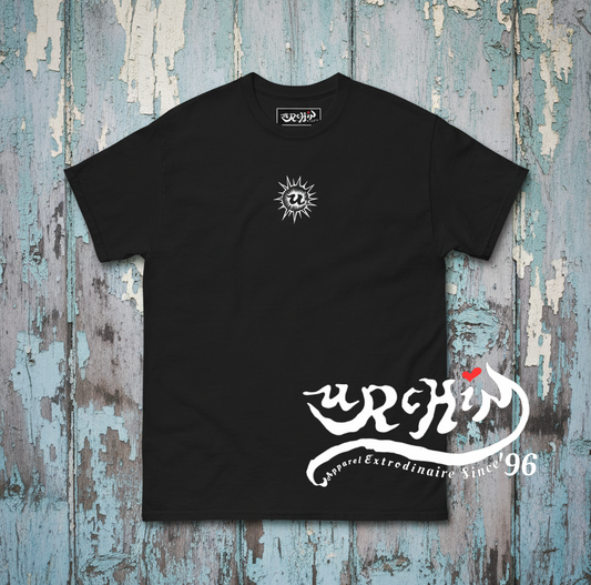 URCHIN-'U URCHIN' Original Urchin 1996 White Logo. Cotton T Shirt. Choice of Colours. Unisex