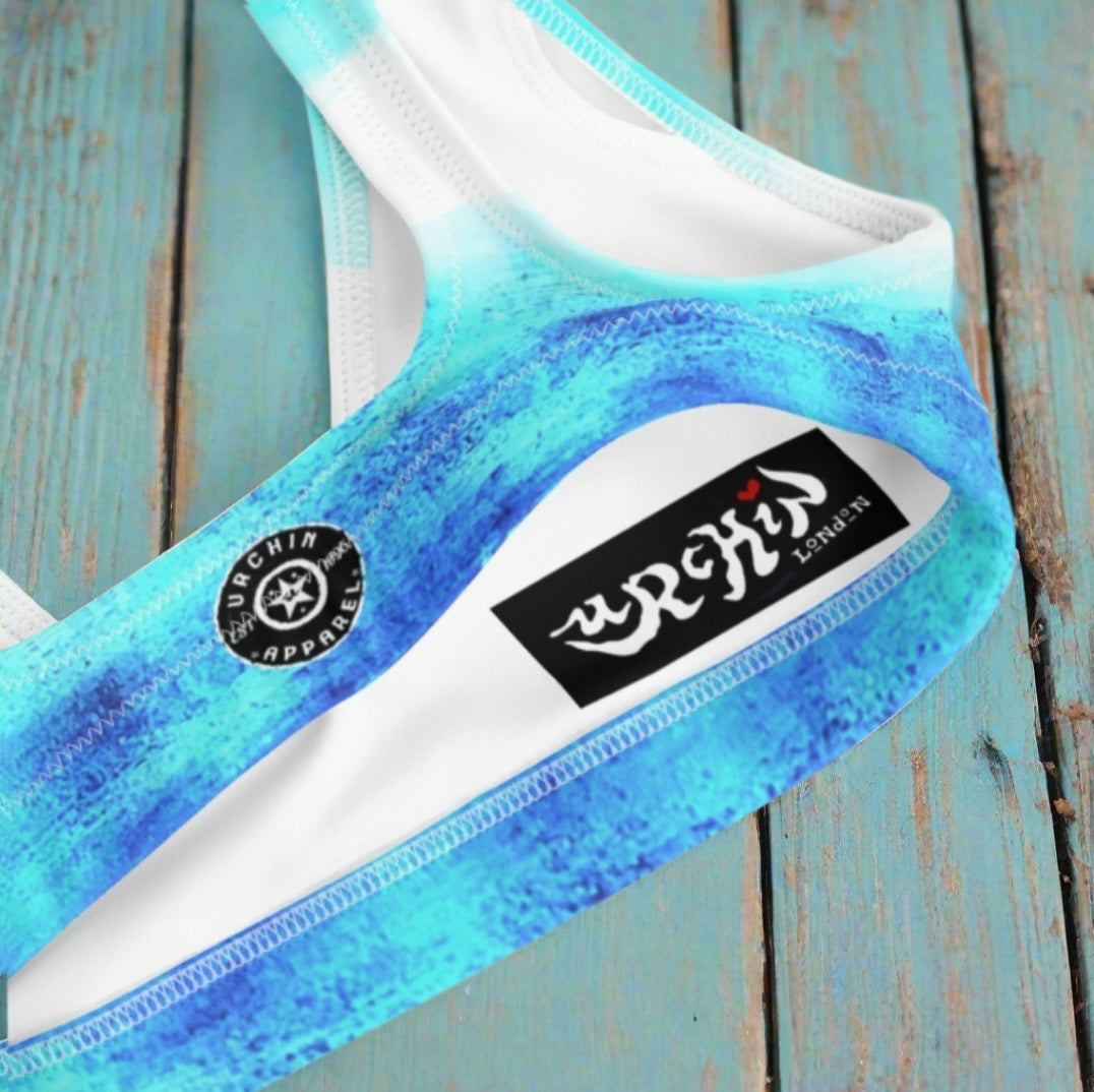 URCHIN Clothes & Swimwear. 'BLUE DREAM' Recycled padded bikini top. Choice of Sizes.