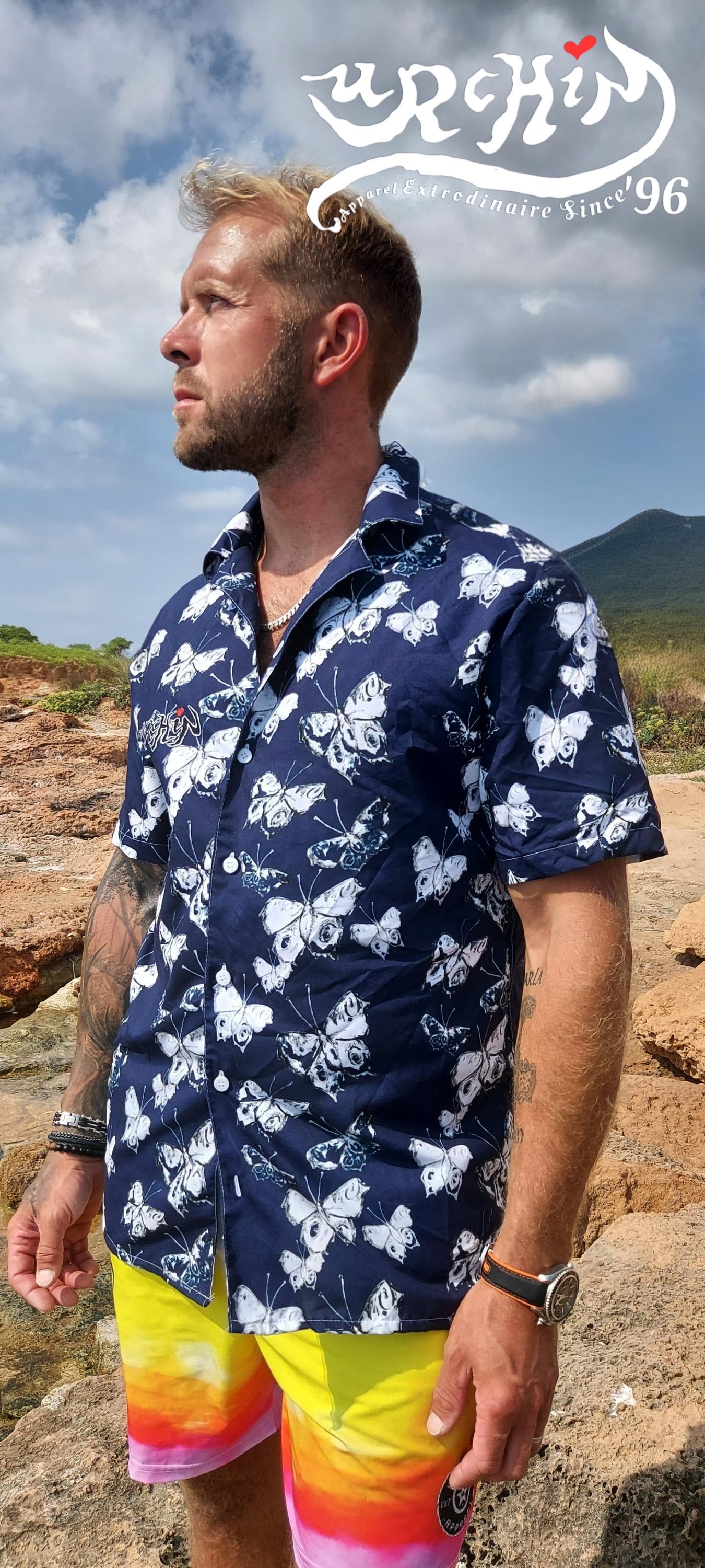 URCHIN 'U BUTTERFLY. Blueberry Unisex button shirt. Multiple Sizes.