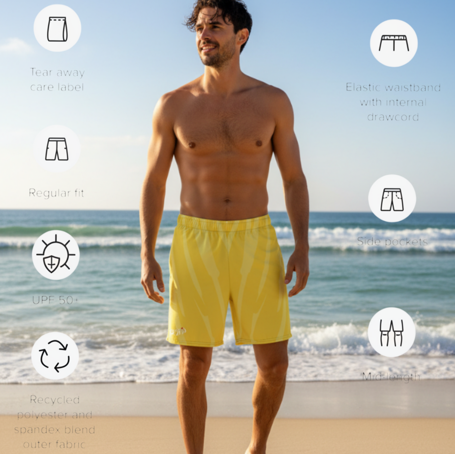 URCHIN 'RIP WAVE' 'Mango Ice' Unisex Premium Recycled Swim Trunks.