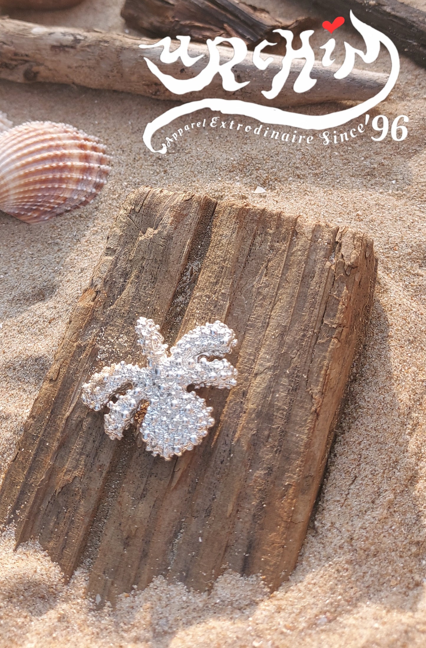 URCHIN Jewellery -'Encrusted Tsuba' Solid Silver Pendant. Hallmarked. Hand Made in the UK. Choice of Cord.