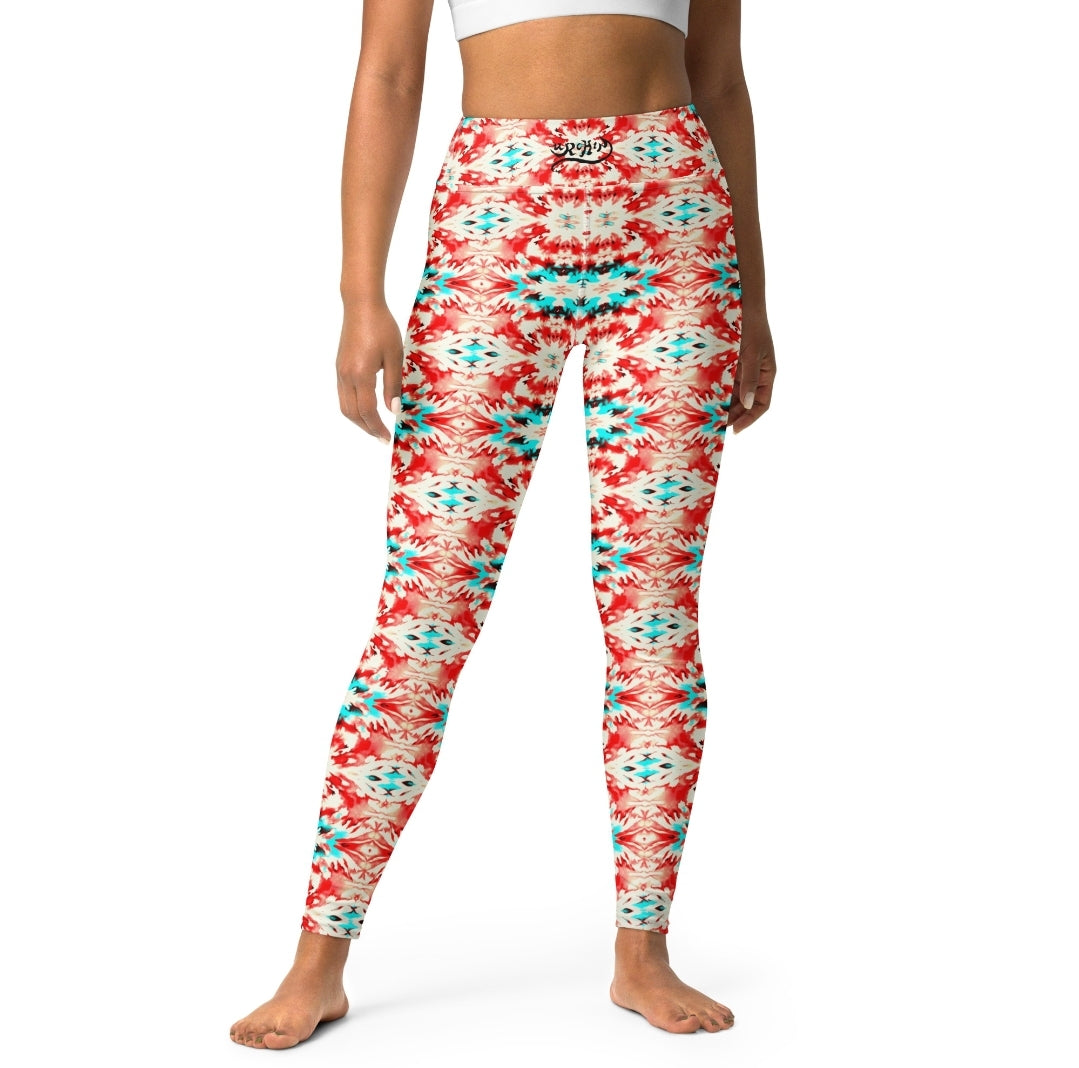 URCHIN Clothes & Sportswear 'CORAL SEA' Red and Blue Tie Dye. Yoga Leggings. Choice of Sizes.