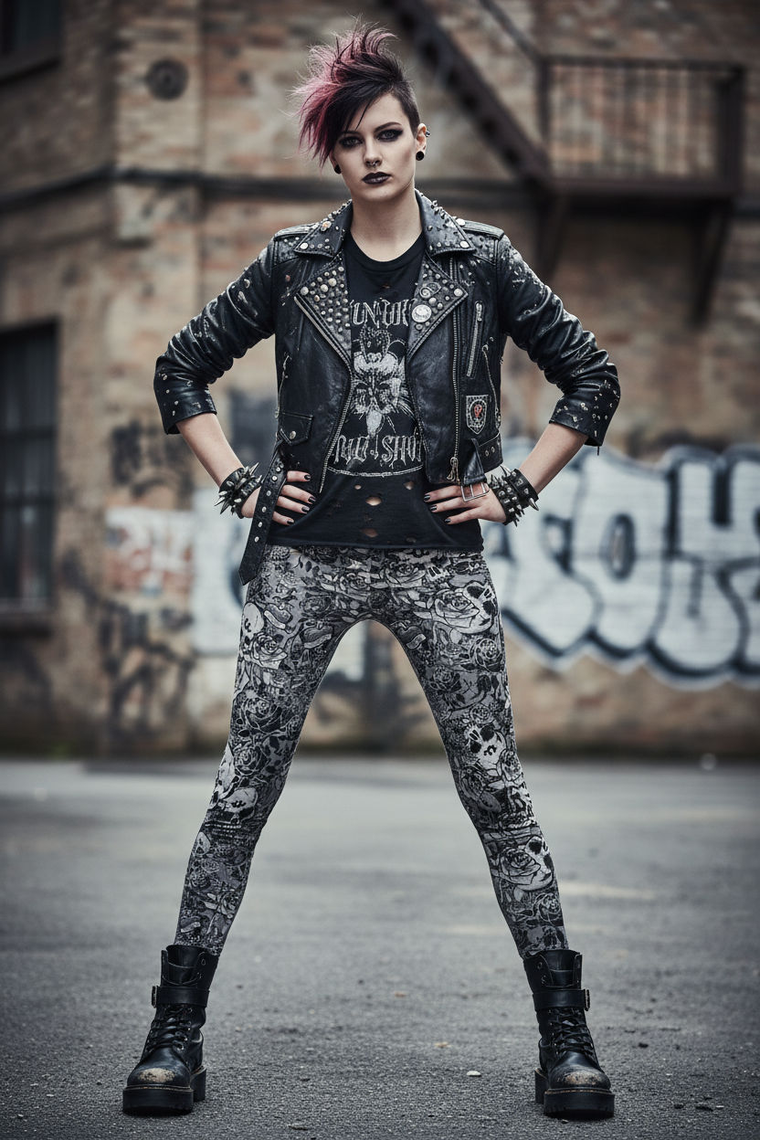 DARK URCHIN 'Skull Storm' Leggings. Colour 'Metal' (Grey). Choice of Sizes.