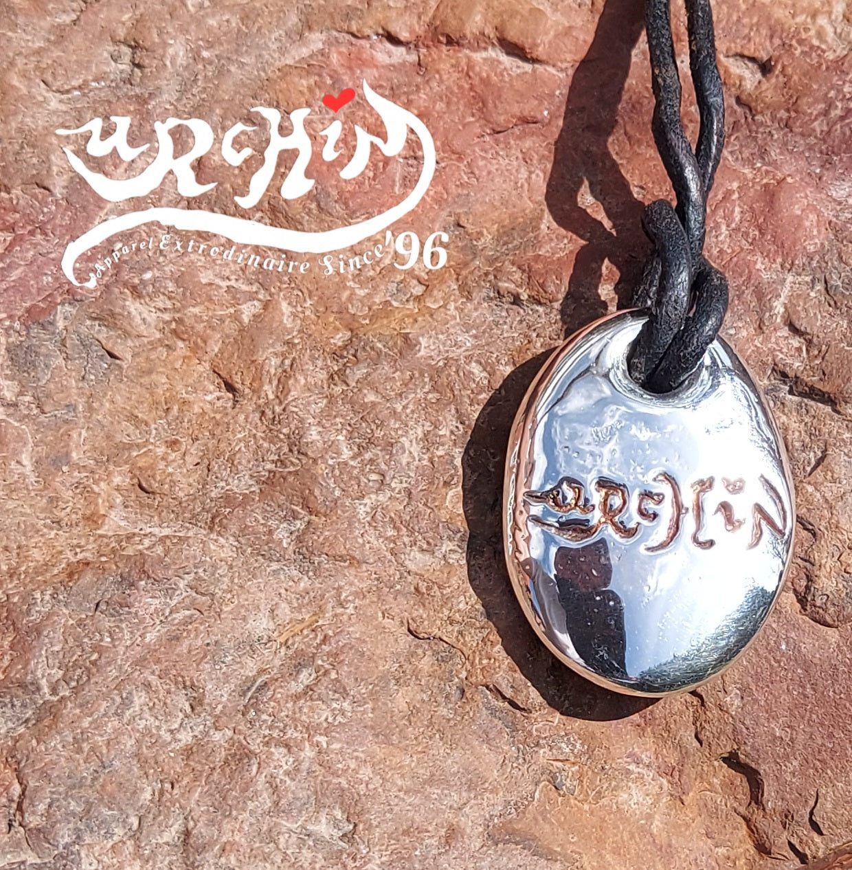 URCHIN -'Spiral' Unisex Drop Disc Urchin Logo Pendant. Solid Silver, Hallmarked. Hand-made in UK.