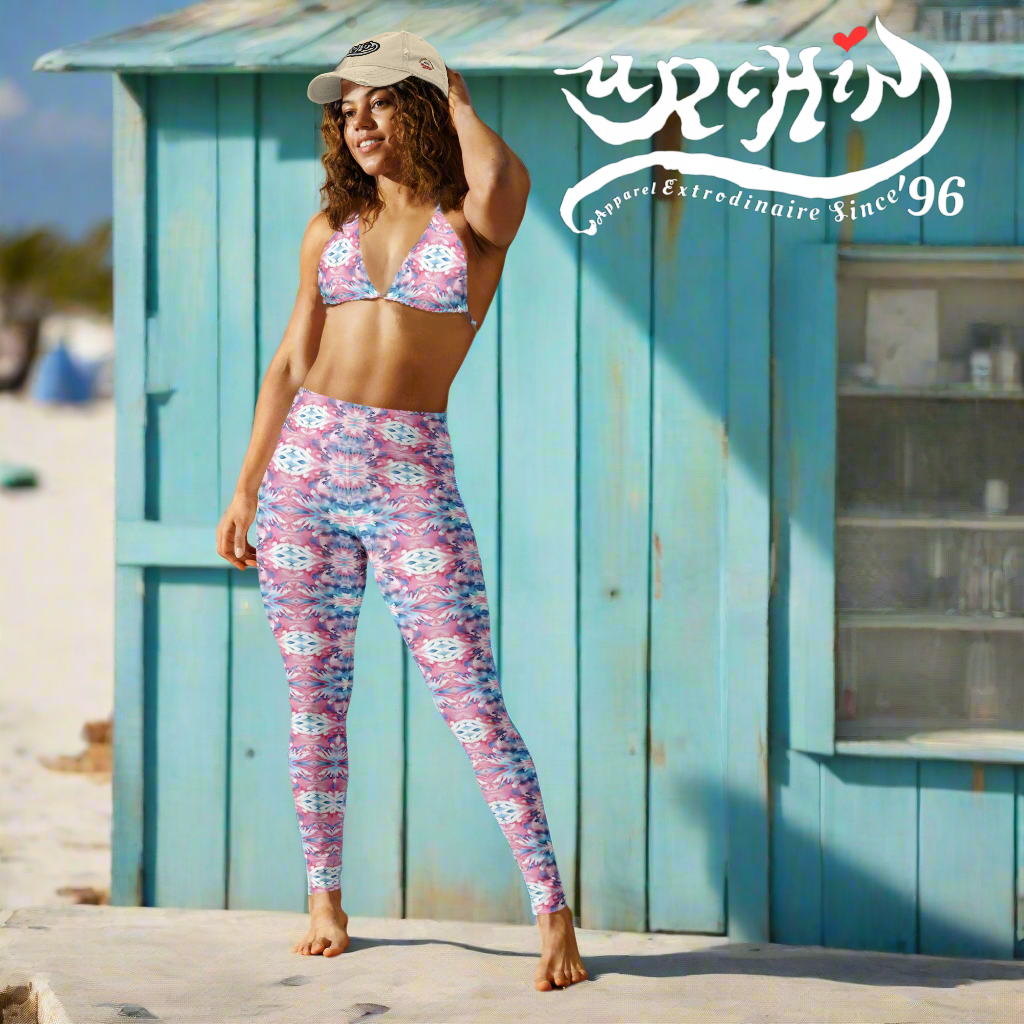 URCHIN Clothes & Sportswear 'CORAL SEA' Pink & Blue Tie Dye. Yoga Leggings. Choice of Sizes.