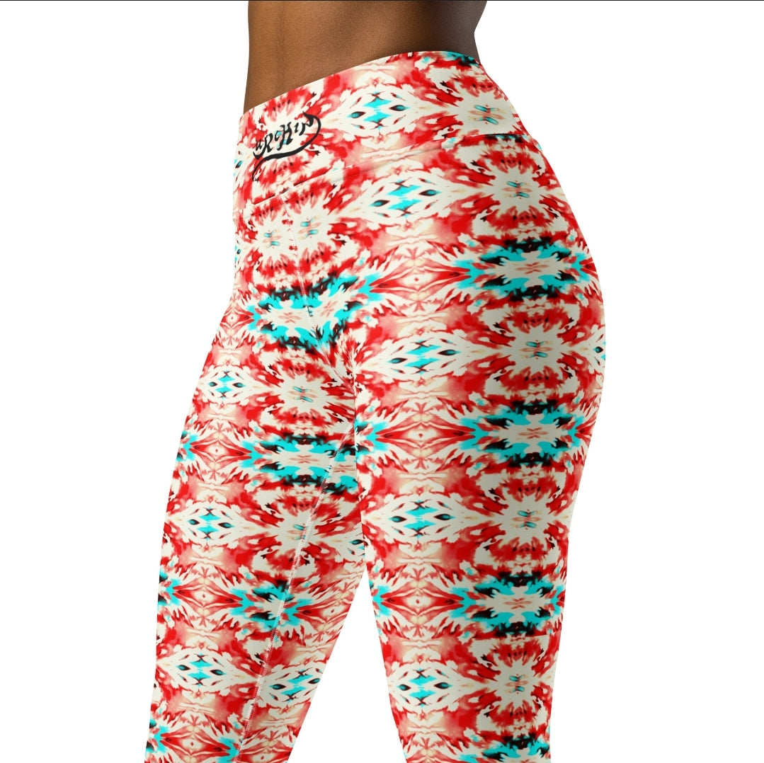 URCHIN Clothes & Sportswear 'CORAL SEA' Red and Blue Tie Dye. Yoga Leggings. Choice of Sizes.