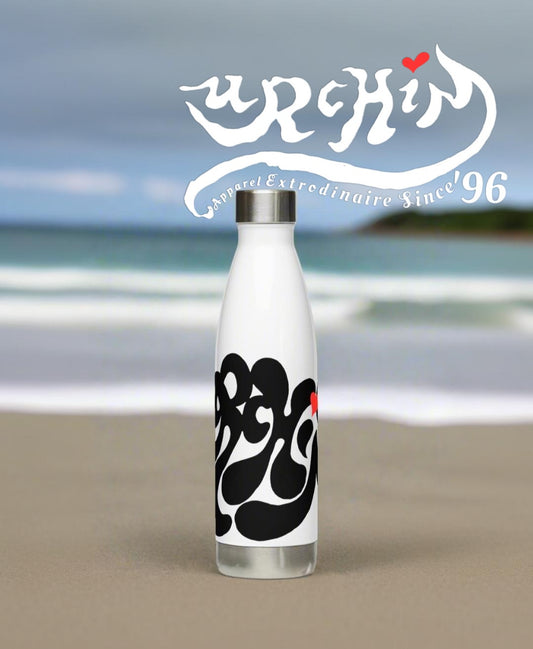 URCHIN Hydration Stainless Steel water bottle. Black 'Soft Urchin' Logo on White.