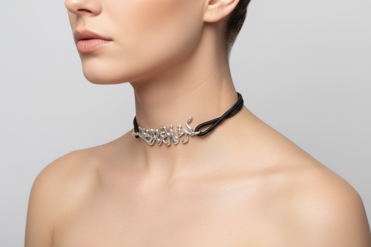 URCHIN 'URCHIN' Logo Womens Choker Pendant. Solid Silver. Hallmarked and Hand-made in UK.