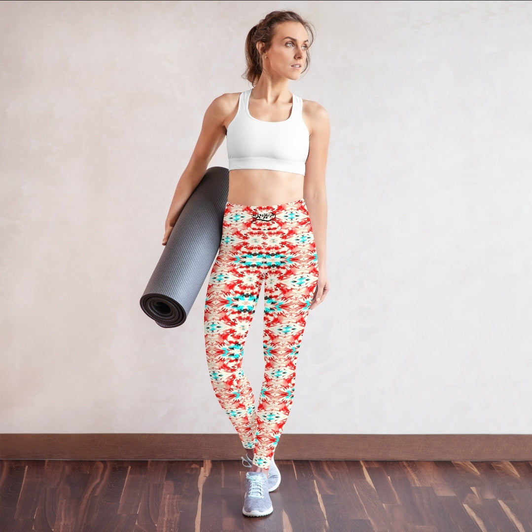URCHIN Clothes & Sportswear 'CORAL SEA' Red and Blue Tie Dye. Yoga Leggings. Choice of Sizes.