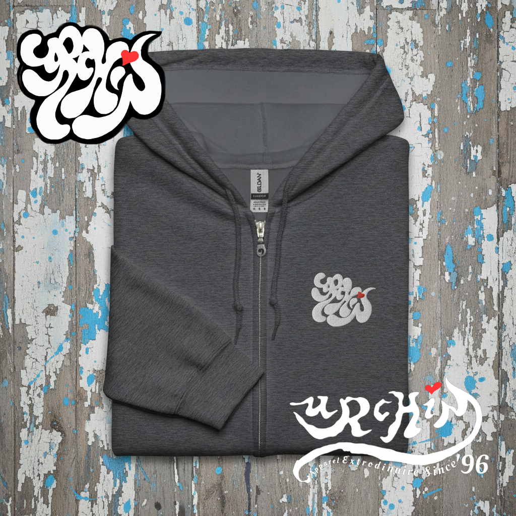 URCHIN 'SOFT URCHIN' Embroidered White Logo. Unisex heavy blend zip hoodie.