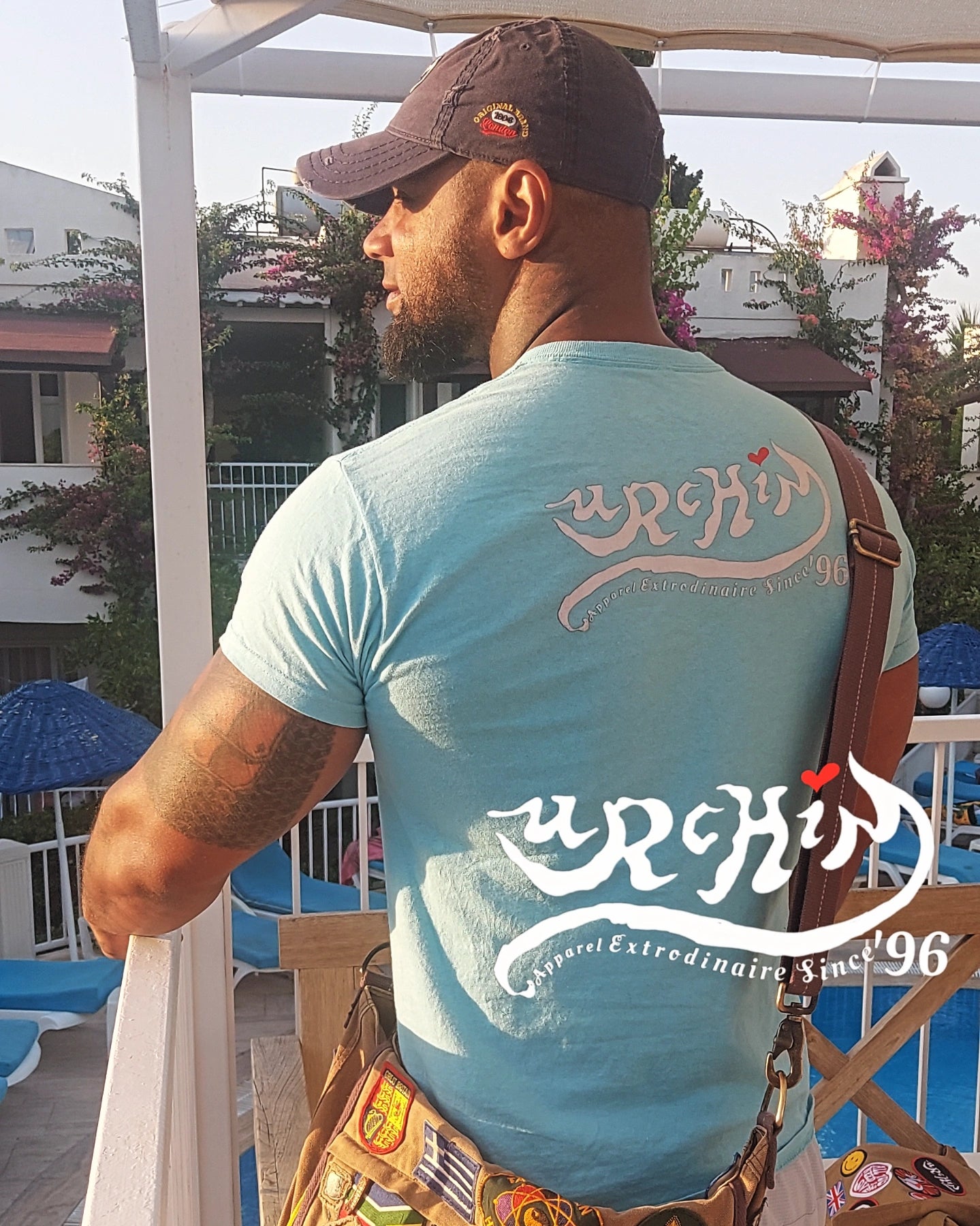 URCHIN Headwear 'Urchin 96' Logo- Baseball Cap. Gold Logo. Lightly Distressed. Embroidered front and side Design. Choice of Colours.