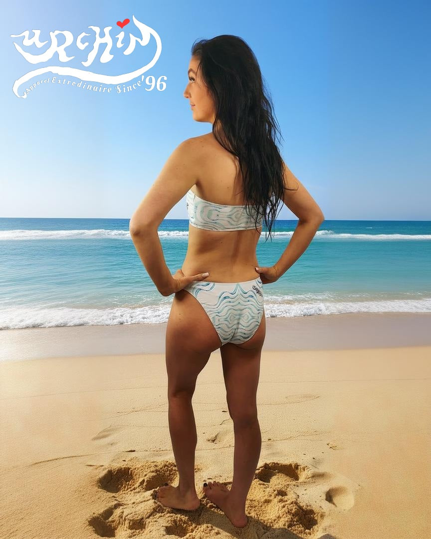 URCHIN 'TATTOO WAVE' Blue. Recycled Bandeau Style Bikini. Choice of Sizes.