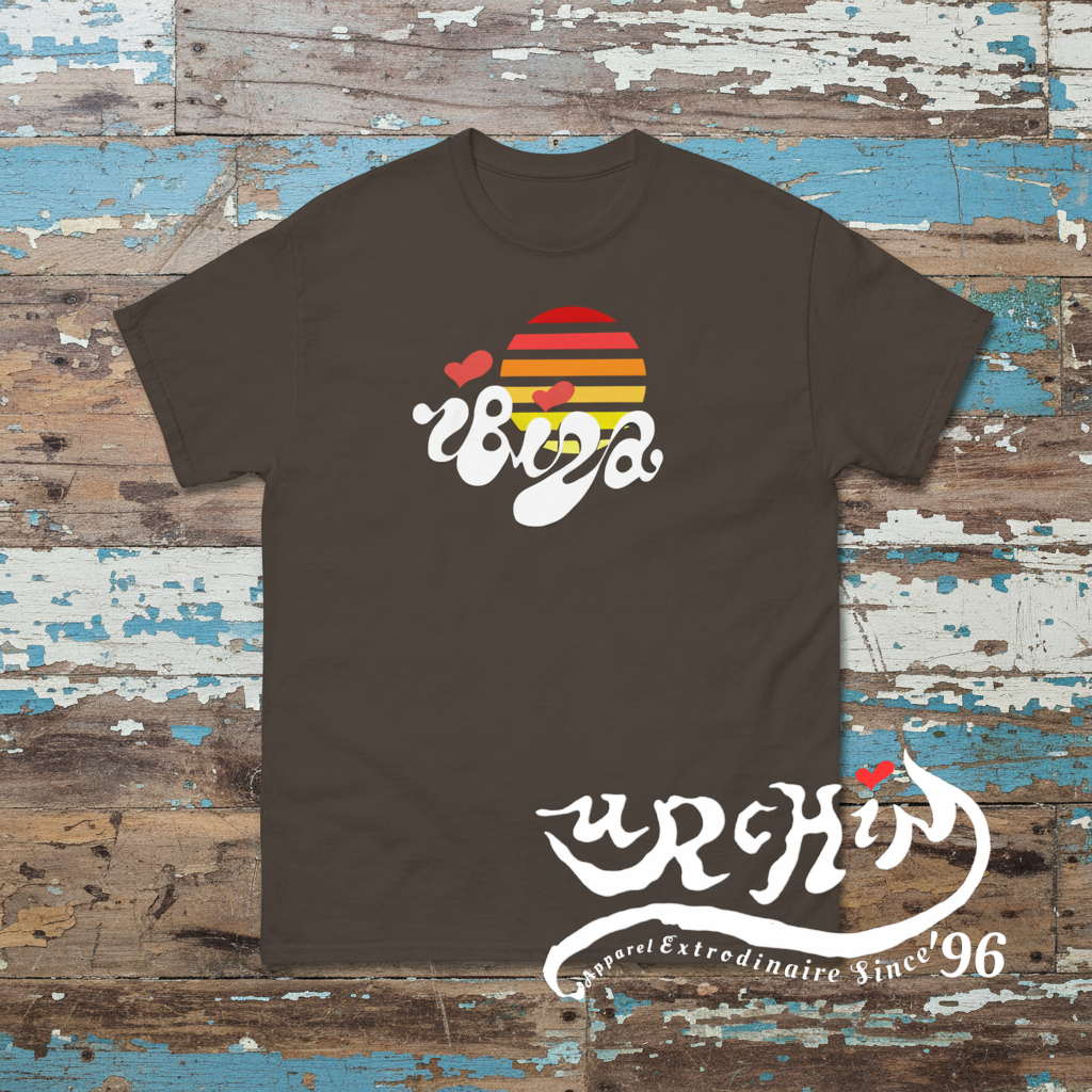 URCHIN 'Urchin Sun' Retro Look. Unisex T Shirt. Dark Colours.