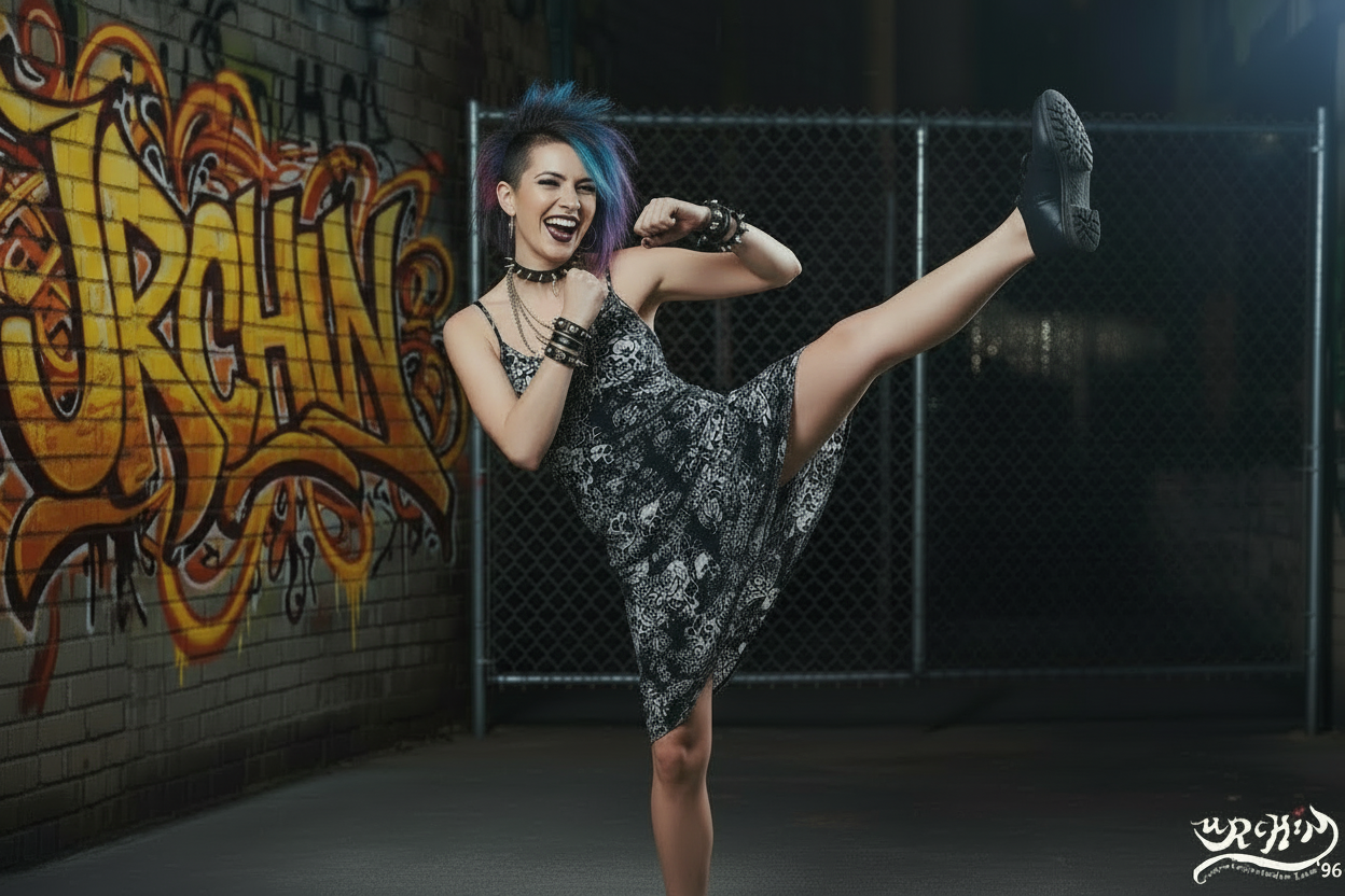 DARK URCHIN-'Skull Storm' Tie-strap midi dress. Colour 'Night' (Black).