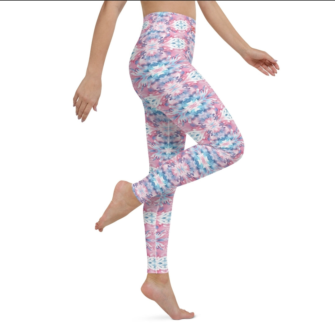 URCHIN Clothes & Sportswear 'CORAL SEA' Pink & Blue Tie Dye. Yoga Leggings. Choice of Sizes.