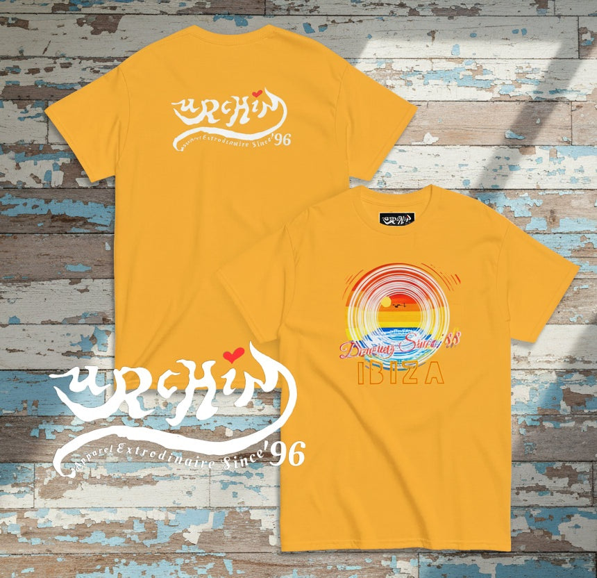 URCHIN 'IBIZA Sunset Spin' T Shirt. Dark Colours. Unisex. 8 Sizes Available.