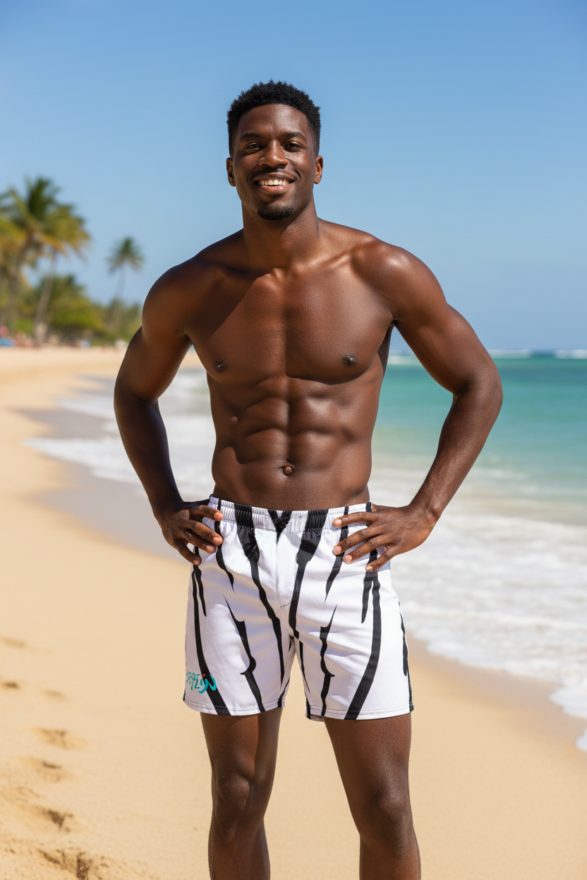 URCHIN RIP WAVE 'ZEBRA FISH' Unisex Premium Recycled Swim Trunks/Board Shorts.