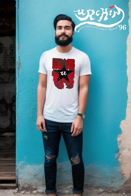 URCHIN Clothes -'U STAR' Black on Red- Old Poster. Cotton T Shirt. Choice of Colours. Unisex.