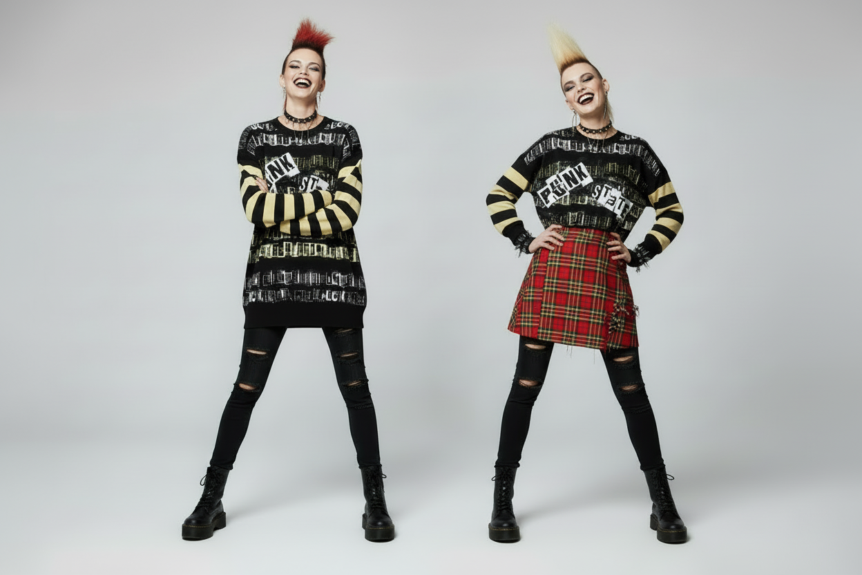 DARK URCHIN 'PUNK STATE' MENACE Unisex Relaxed fit knitted crew neck sweater.