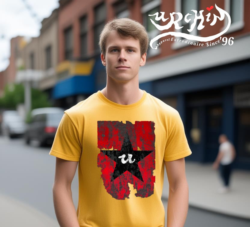 URCHIN Clothes -'U STAR' Black on Red- Old Poster. Cotton T Shirt. Choice of Colours. Unisex.