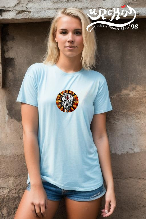 URCHIN -'DOLLAR SKULL' Cotton T Shirt. Choice of Light Colours. Unisex.