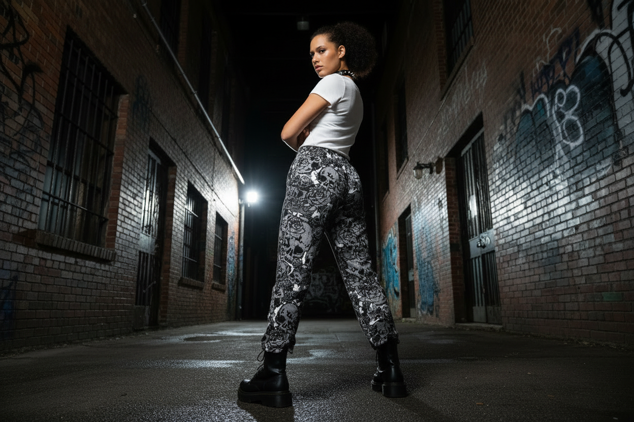 DARK URCHIN SKULL STORM 'SNOW' wide-leg pants/trousers. Unisex.