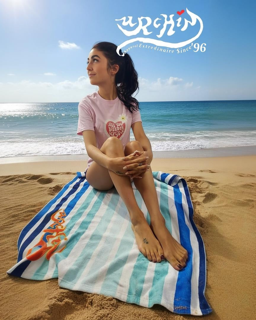 URCHIN logo Blue Stripe Beach Towel. Cotton Mix. Two Sizes