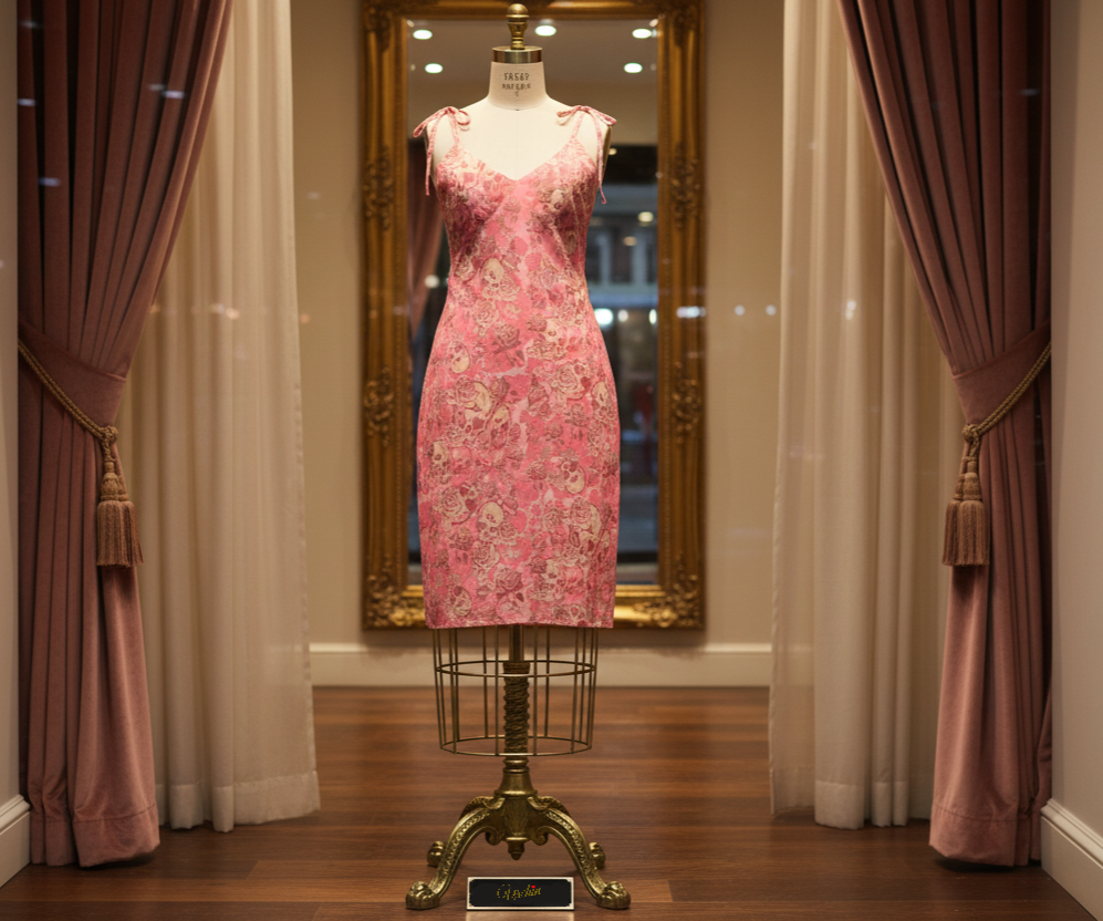 DARK URCHIN SKULL STORM 'STRAWBERRIES & CREAM' Colour 'Blush Pink'. Tie-strap midi dress