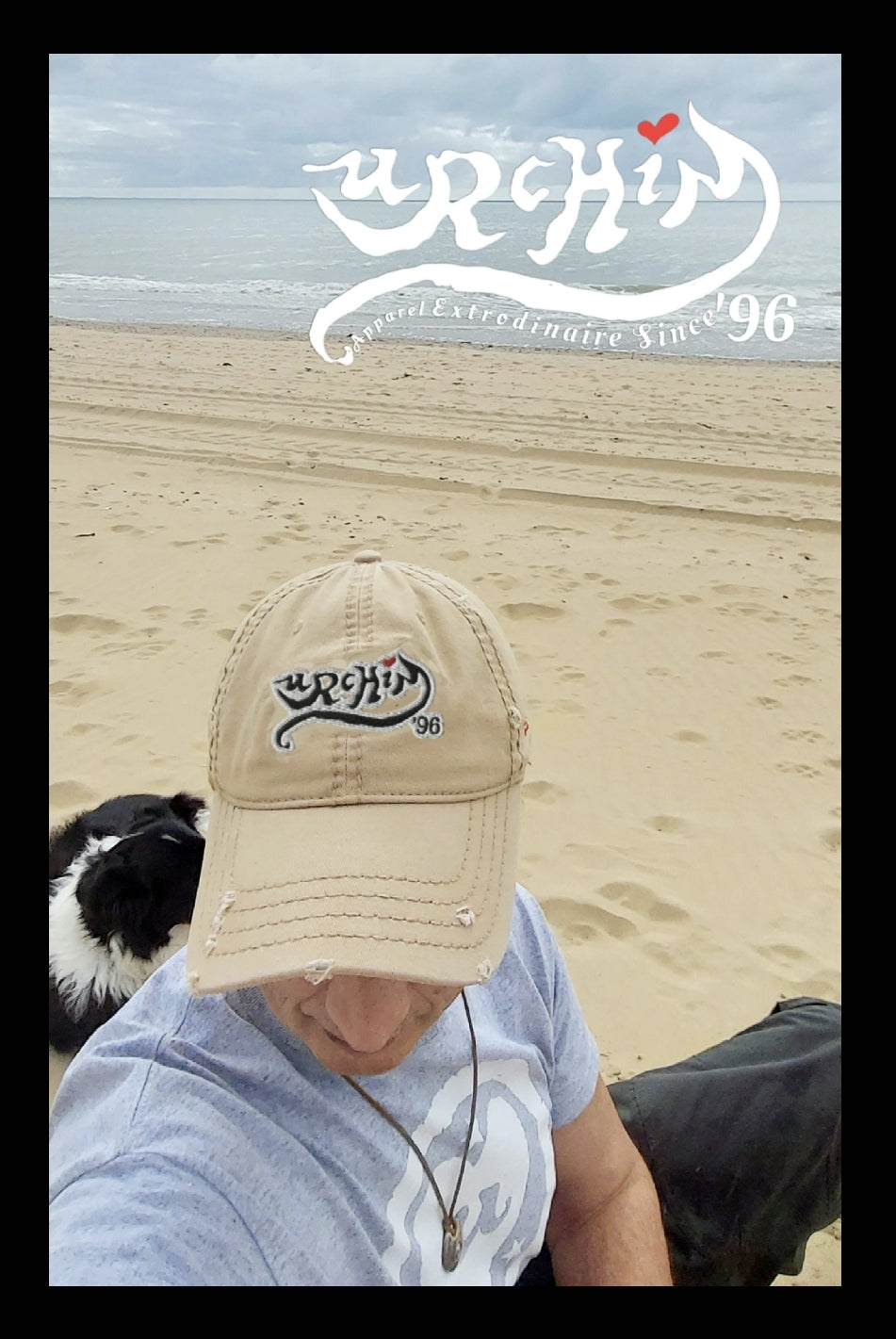 URCHIN Hat- 'Urchin 96' Black Logo on White Cap. 100% Cotton. Lightly Distressed. Choice of Colours. Unisex.