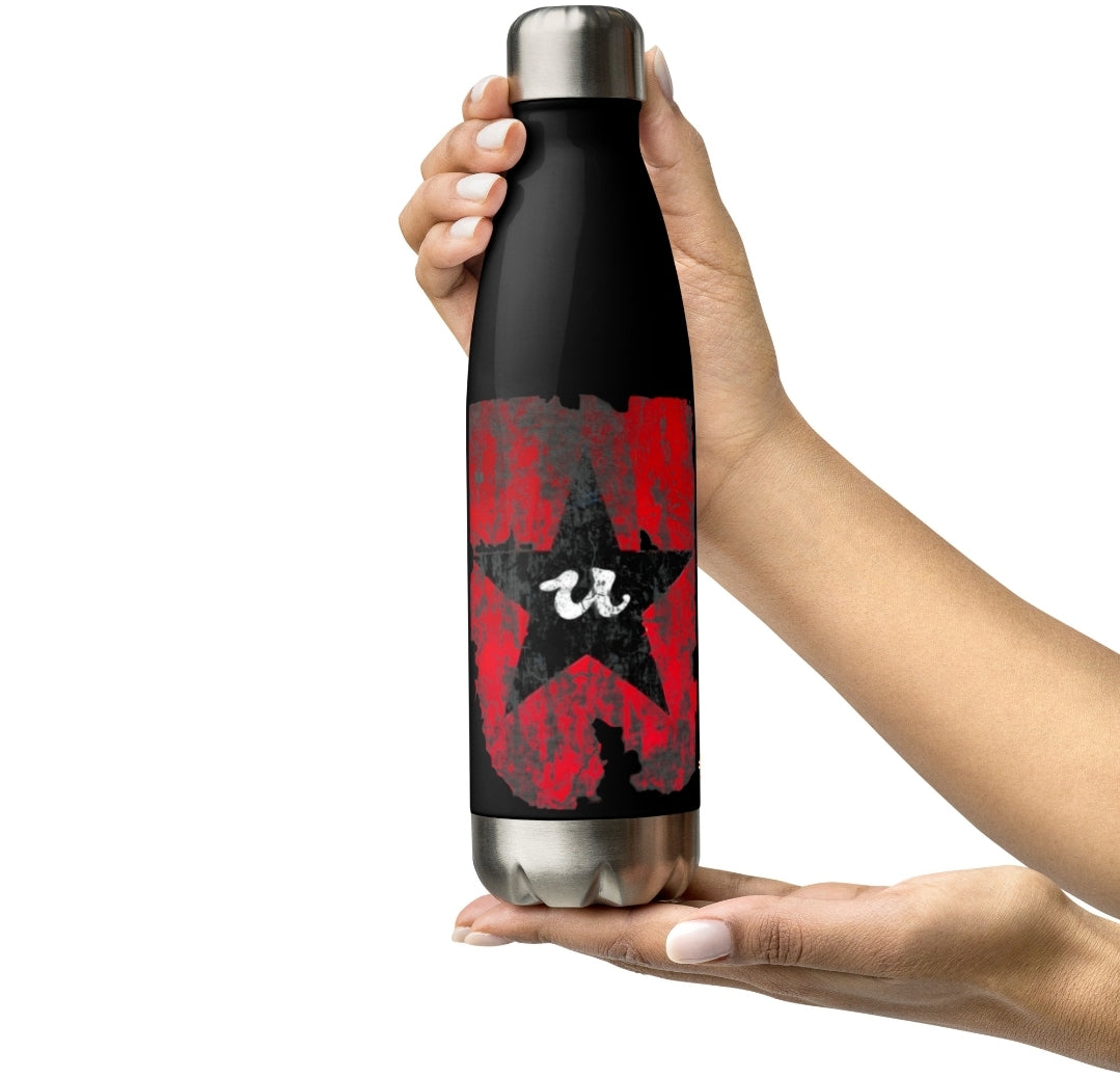 URCHIN Hydration Stainless Steel water bottle. Black & Red 'U Star' Logo. On Black or White.