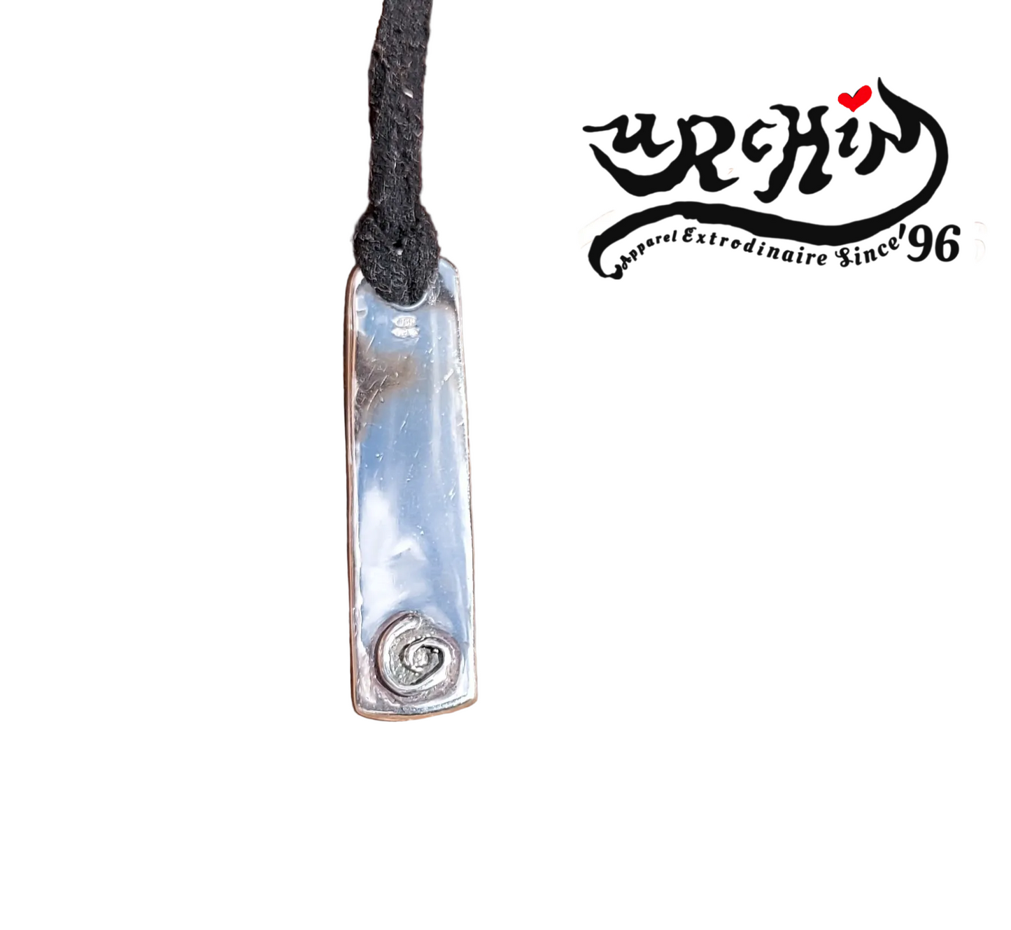 URCHIN -'Spiral Slab' Logo Unisex Pendant. Solid Silver, Hallmarked. Hand-made in UK.