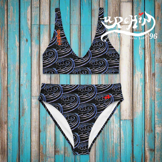 URCHIN Swimwear 'Blue Waves' Recycled high-waisted bikini. Choice of Sizes.