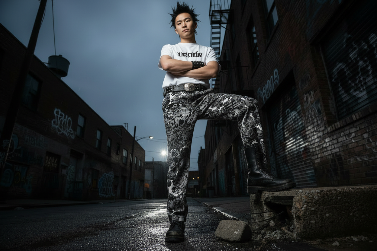 DARK URCHIN SKULL STORM 'SNOW' wide-leg pants/trousers. Unisex.