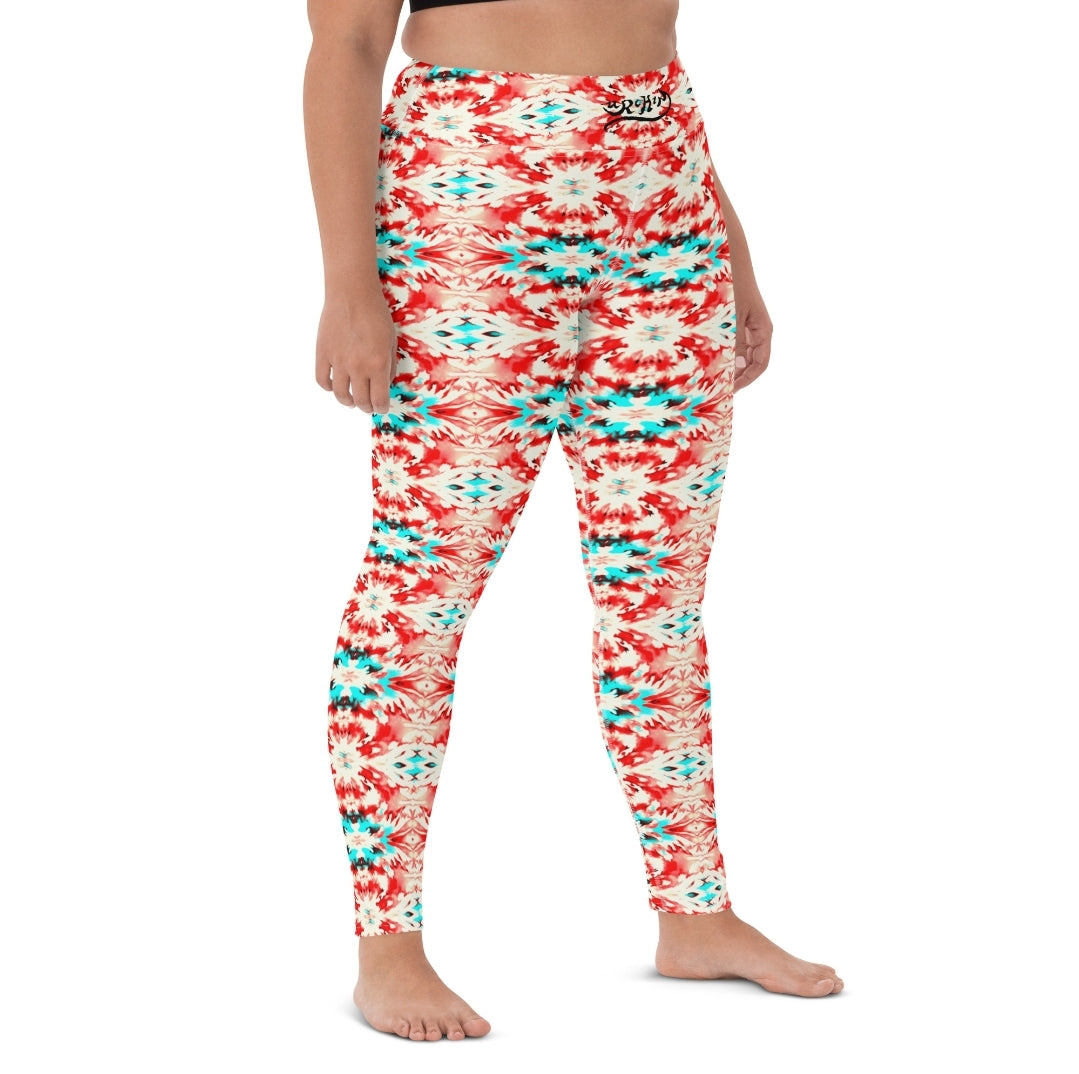 URCHIN Clothes & Sportswear 'CORAL SEA' Red and Blue Tie Dye. Yoga Leggings. Choice of Sizes.