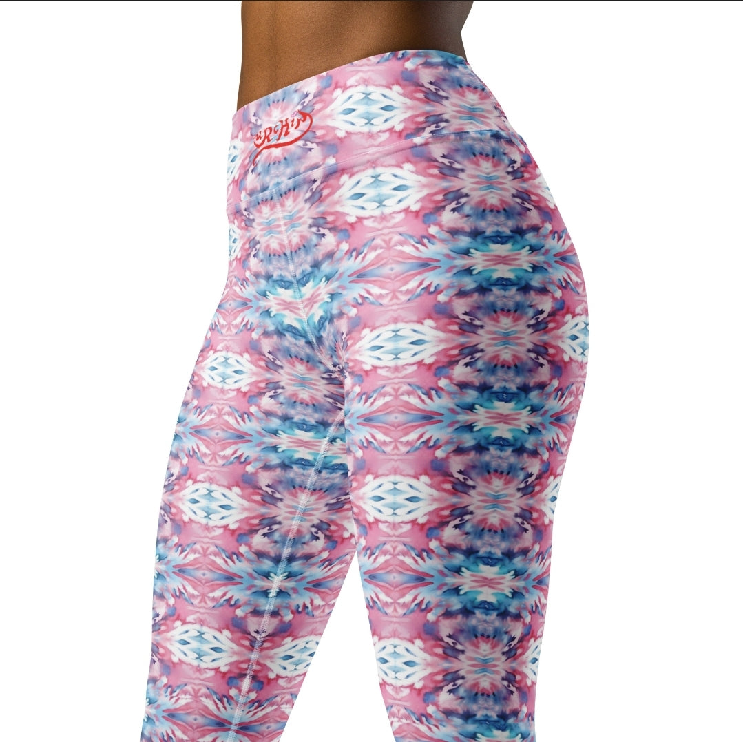 URCHIN Clothes & Sportswear 'CORAL SEA' Pink & Blue Tie Dye. Yoga Leggings. Choice of Sizes.